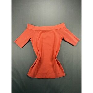 Anthropologie Off Shoulder Ribbed Knit Top Coral Orange Short Sleeve M